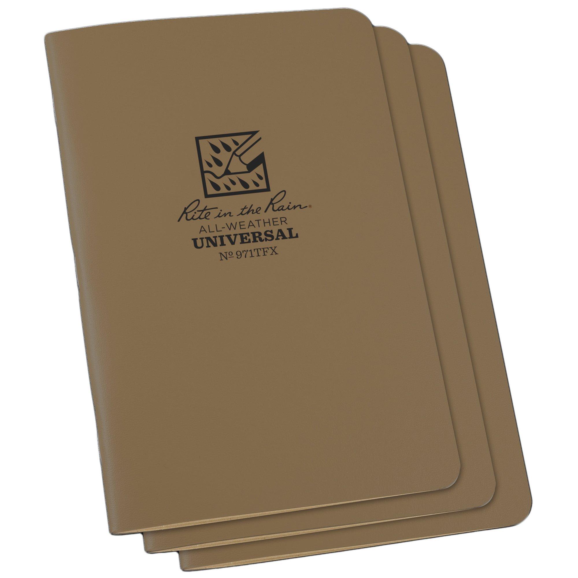 Rite in the Rain Universal Stapled Notebooks 971TFX, 4 5/8" x 7", Tan, Notizbuch, 3 Stück