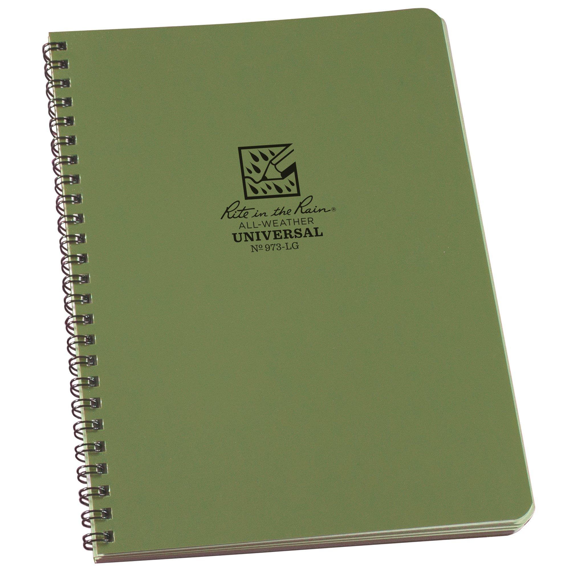 Rite in the Rain Side Spiral Notebook 973-LG 6 5/8" x 8 1/2", Green, Line Grid, Notizbuch