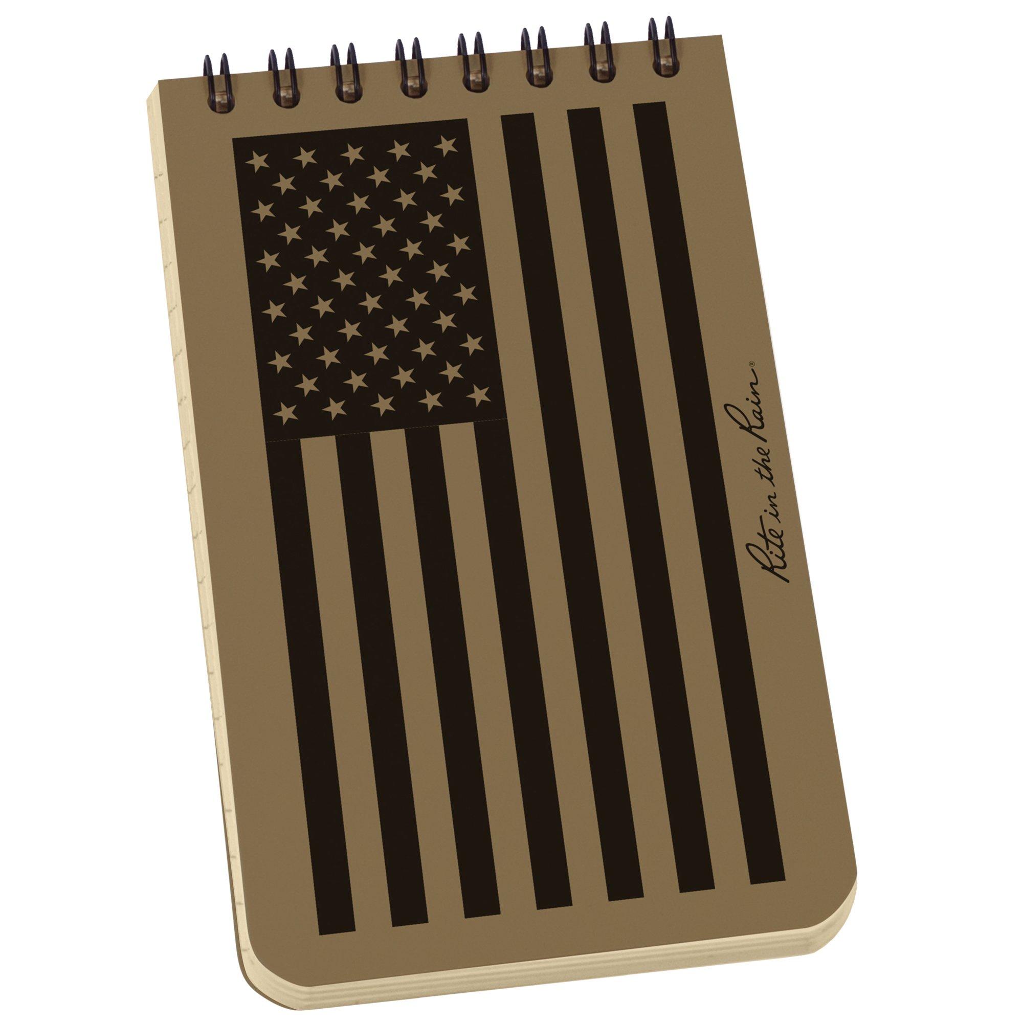Rite in the Rain Top Spiral Notebook FL935T, 3" x 5", Tan, Flag, Notizblock