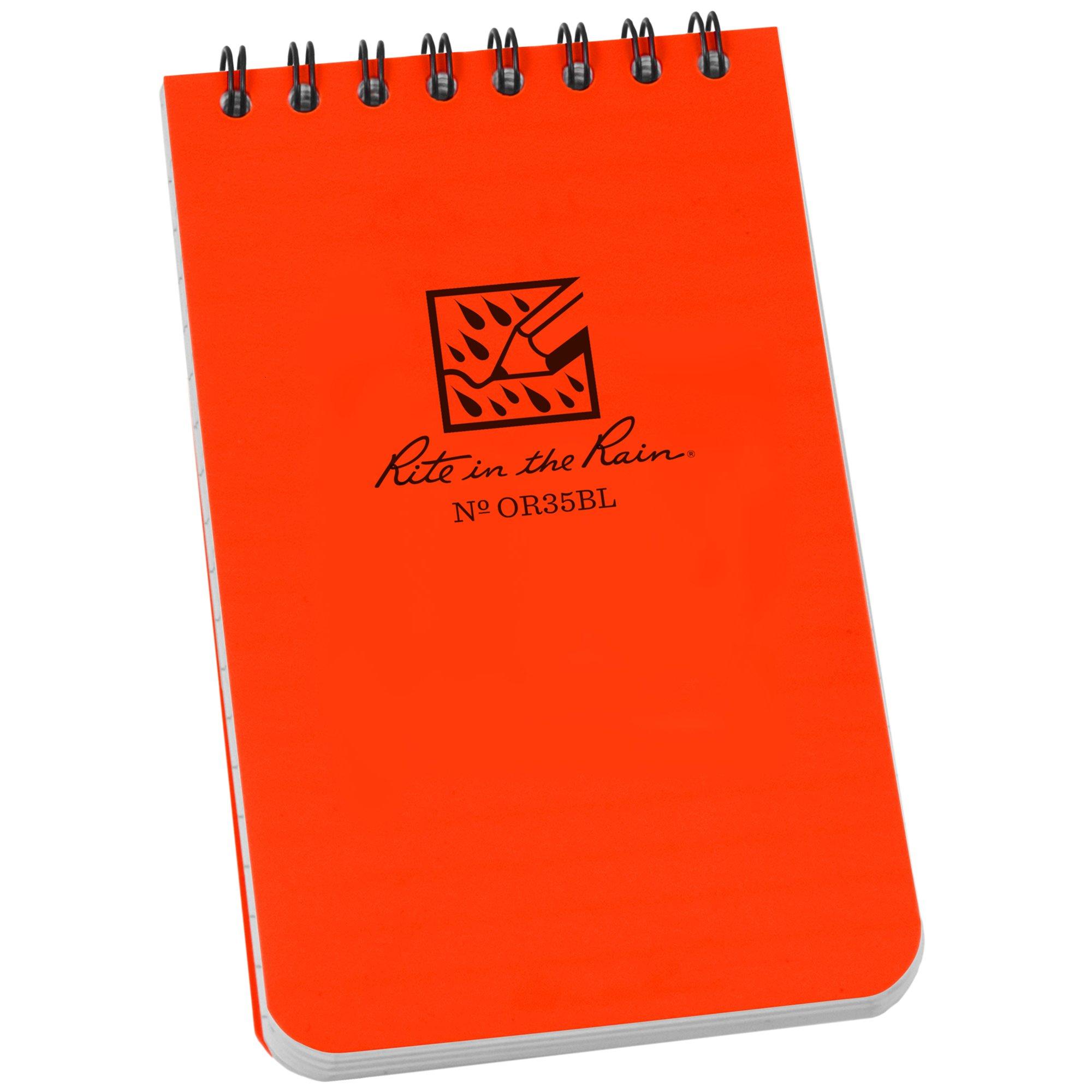 Rite in the Rain Top Spiral Bilingual Notebook OR35BL, 3" x 5", Orange, Notizblock
