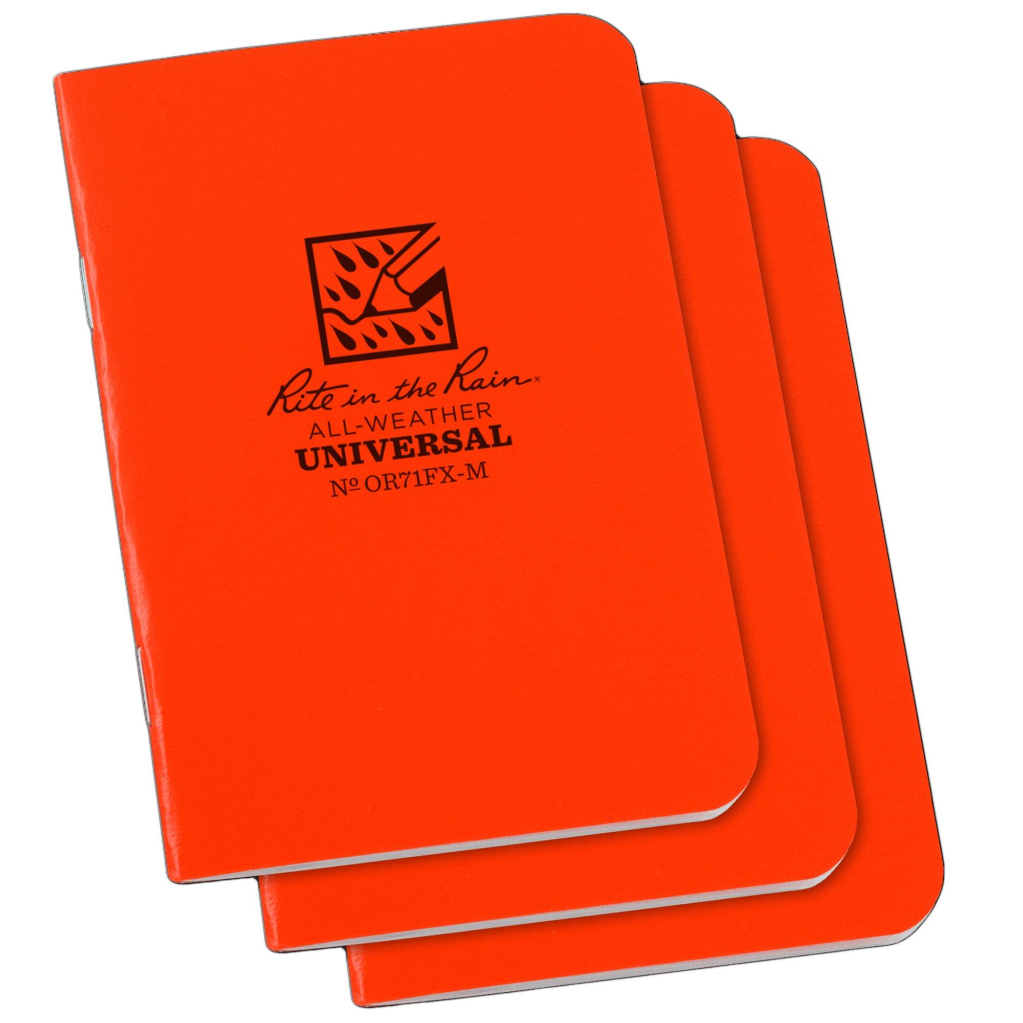 Rite in the Rain Stapled Notebooks OR71FX-M, 3 1/4" x 4 5/8", Orange, Notizbuch, 3 Stück