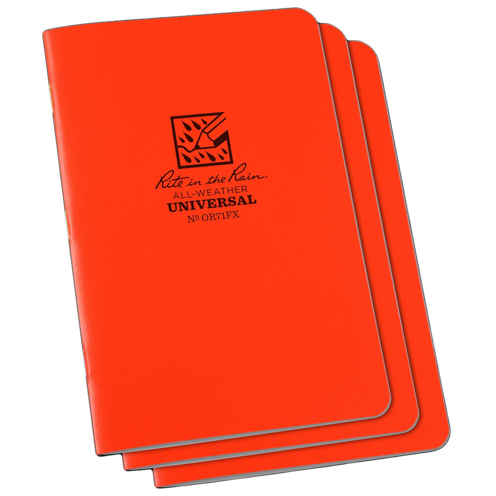 Rite in the Rain Universal Stapled Notebooks OR71FX, 4 5/8" x 7", Orange, Notizbuch, 3 Stück