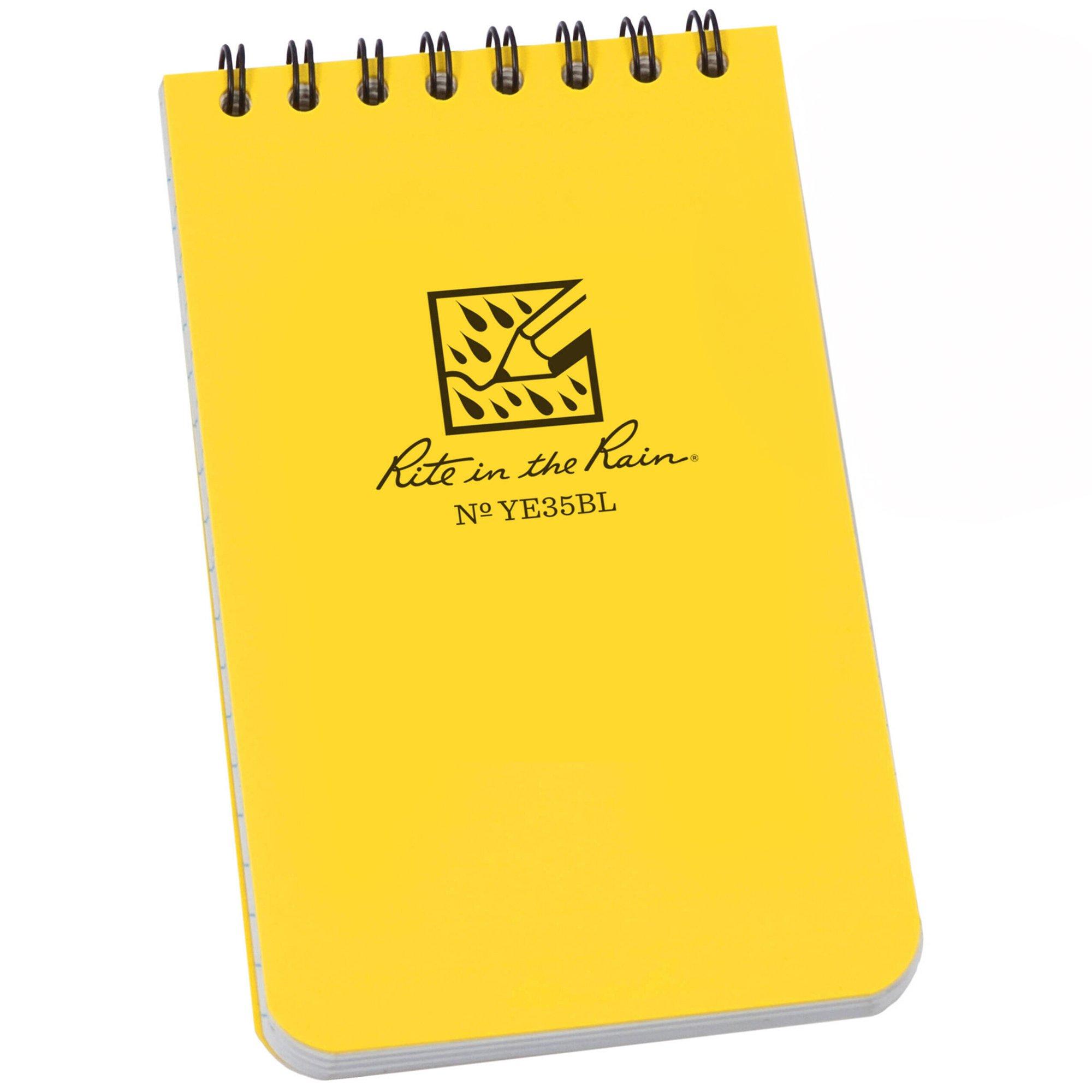 Rite in the Rain Top Spiral Bilingual Notebook YE35BL, 3" x 5", Yellow, Notizblock