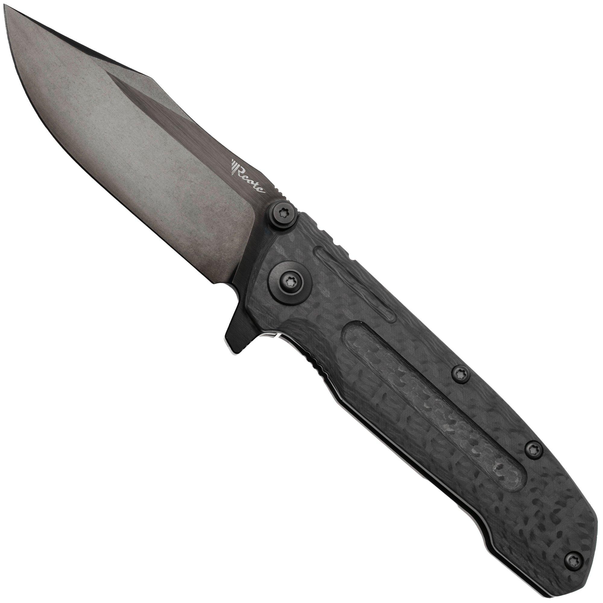 Reate District 9 V2, 9DV2-BE-SAT-TI-BL, Black DLC 154CM, Dark Bead Blasted Titanium/Carbon Fiber pocket knife