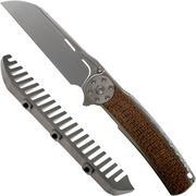 Reate JACK 2.0 Brown Micarta Wirewheel, M390 Handrubbed couteau de poche avec peigne
