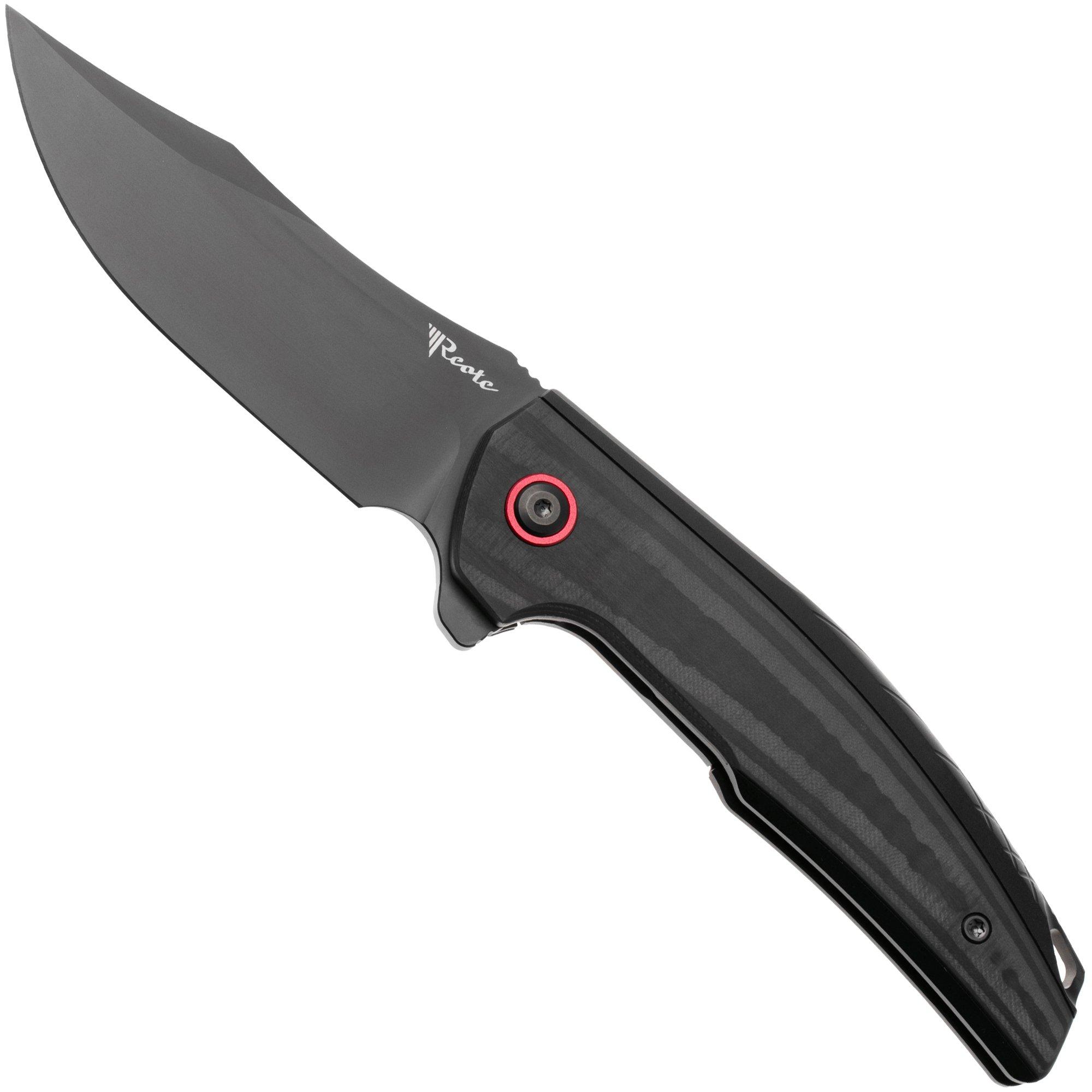 Reate Jack Jr. JJR-BL-DLC-AL-RD, Black DLC CPM S30V, Black Aluminum / Carbon Fiber, Red Hardware pocket knife