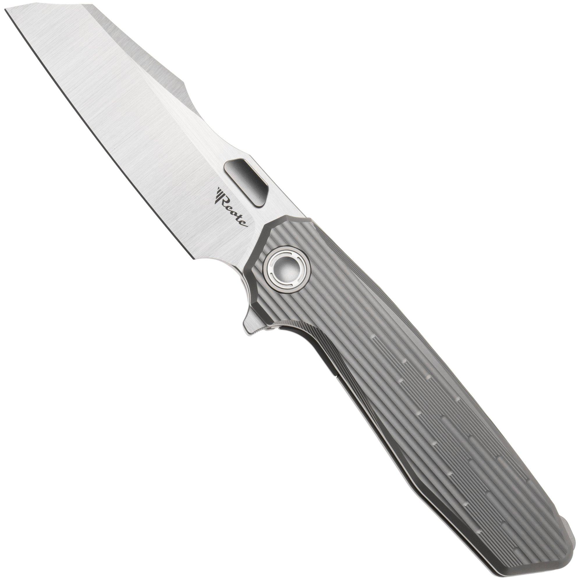 Reate Mantis Satin Elmax, Patterned Bead Blasted Titanium, zakmes