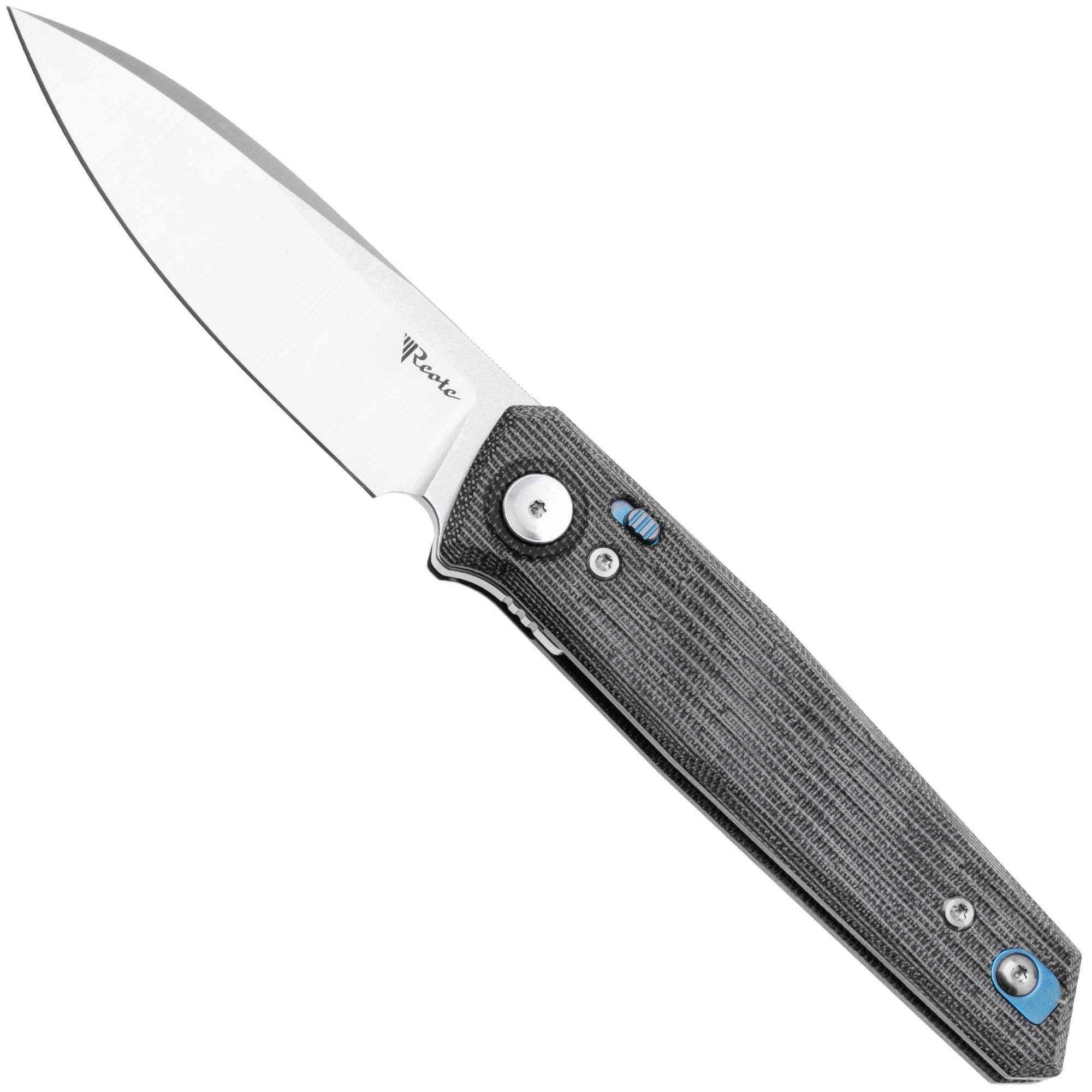 Reate PL-6 Satin Nitro-V, Black Micarta, couteau de poche