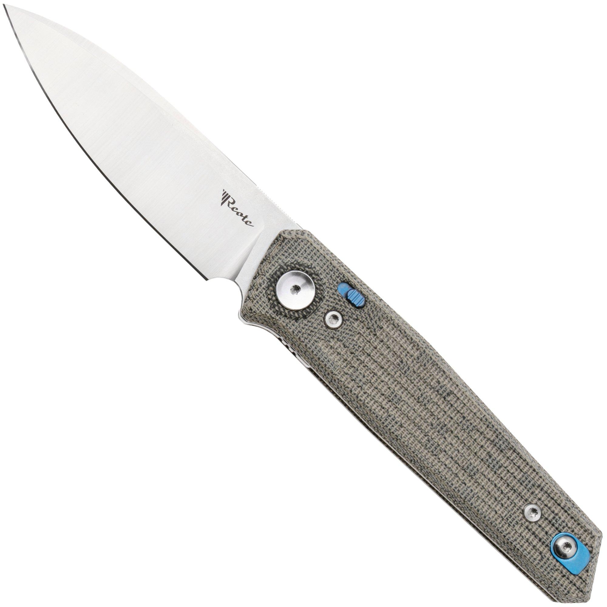 Reate PL-6 Satin Nitro-V, Green Micarta, couteau de poche