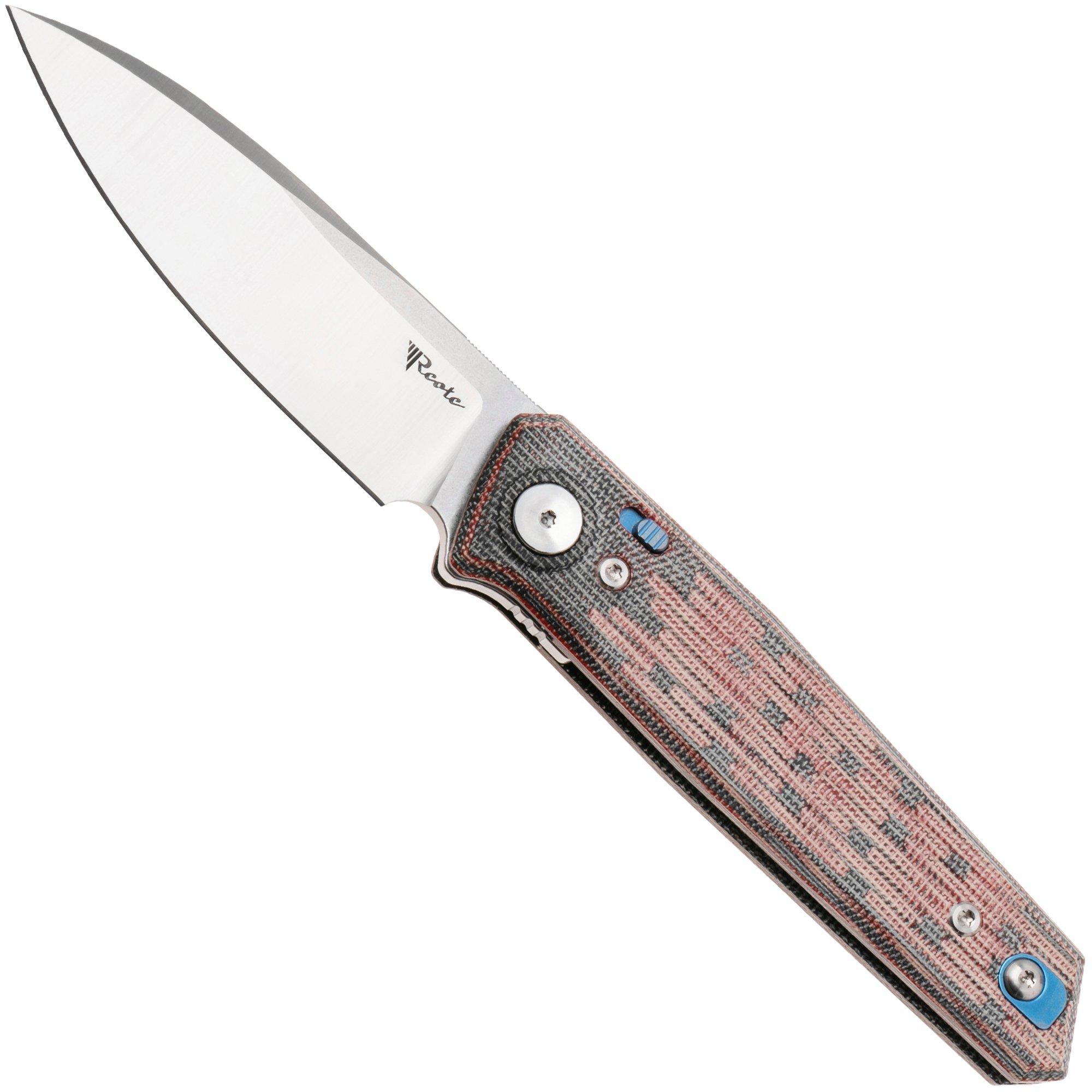 Reate PL-6 Satin Nitro-V, Red Black Micarta, couteau de poche