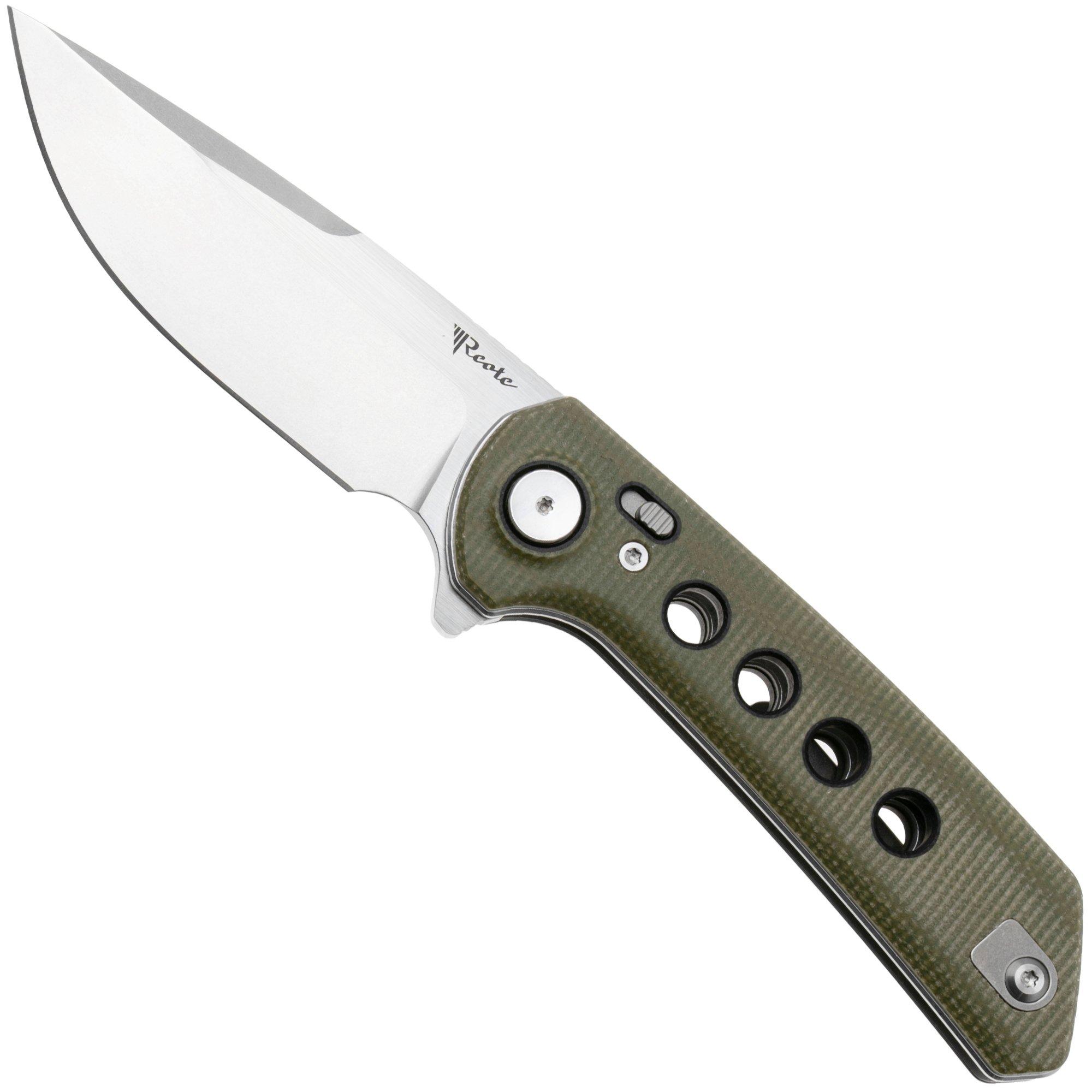 Reate PL-XF Stonewashed NItro-V, Green Micarta, couteau de poche