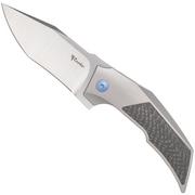 Reate T3000 Marble Carbon Fibre, Blue Hardware pocket knife, Tashi Bharucha design