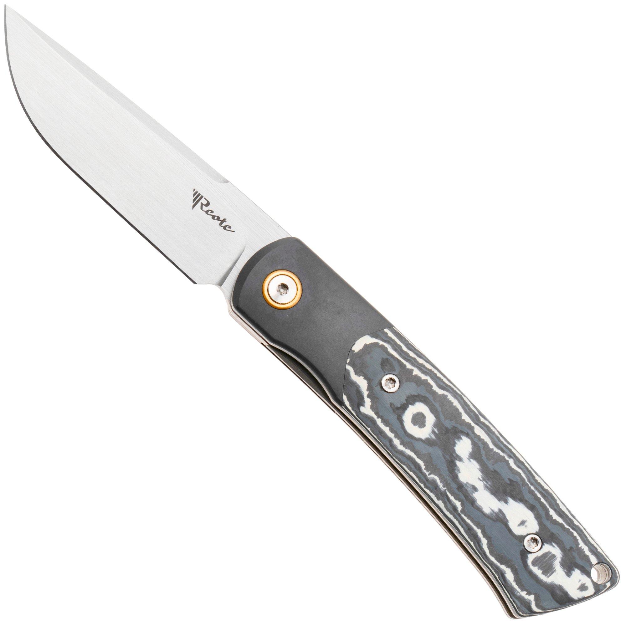 Nóż składany Reate Tribute Satin M390, Titanium FatCarbon White Storm, projekt Jack Chen