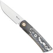 Reate Tribute Satin M390, Titanium FatCarbon White Storm, Taschenmesser, Jack Chen Design