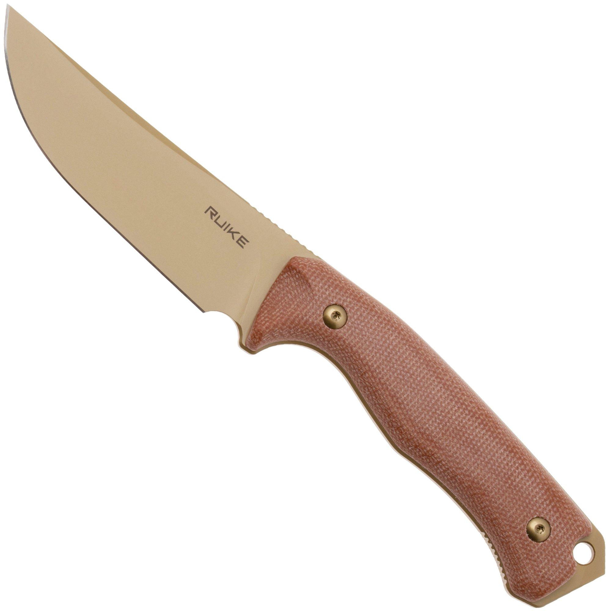 Nóż z głownią stałą Ruike F186-MN Gold PVD D2, Brown Micarta