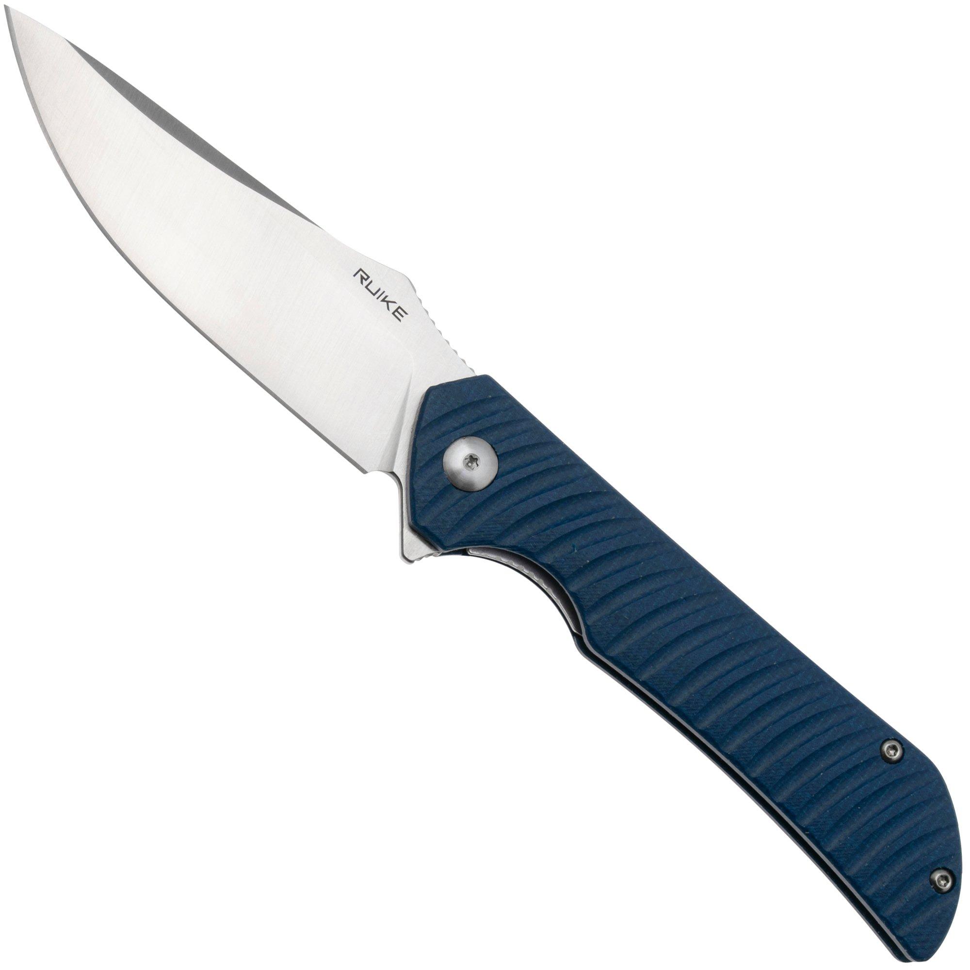 Ruike P123-ME Satin 14C28N, Blue Micarta, Taschenmesser