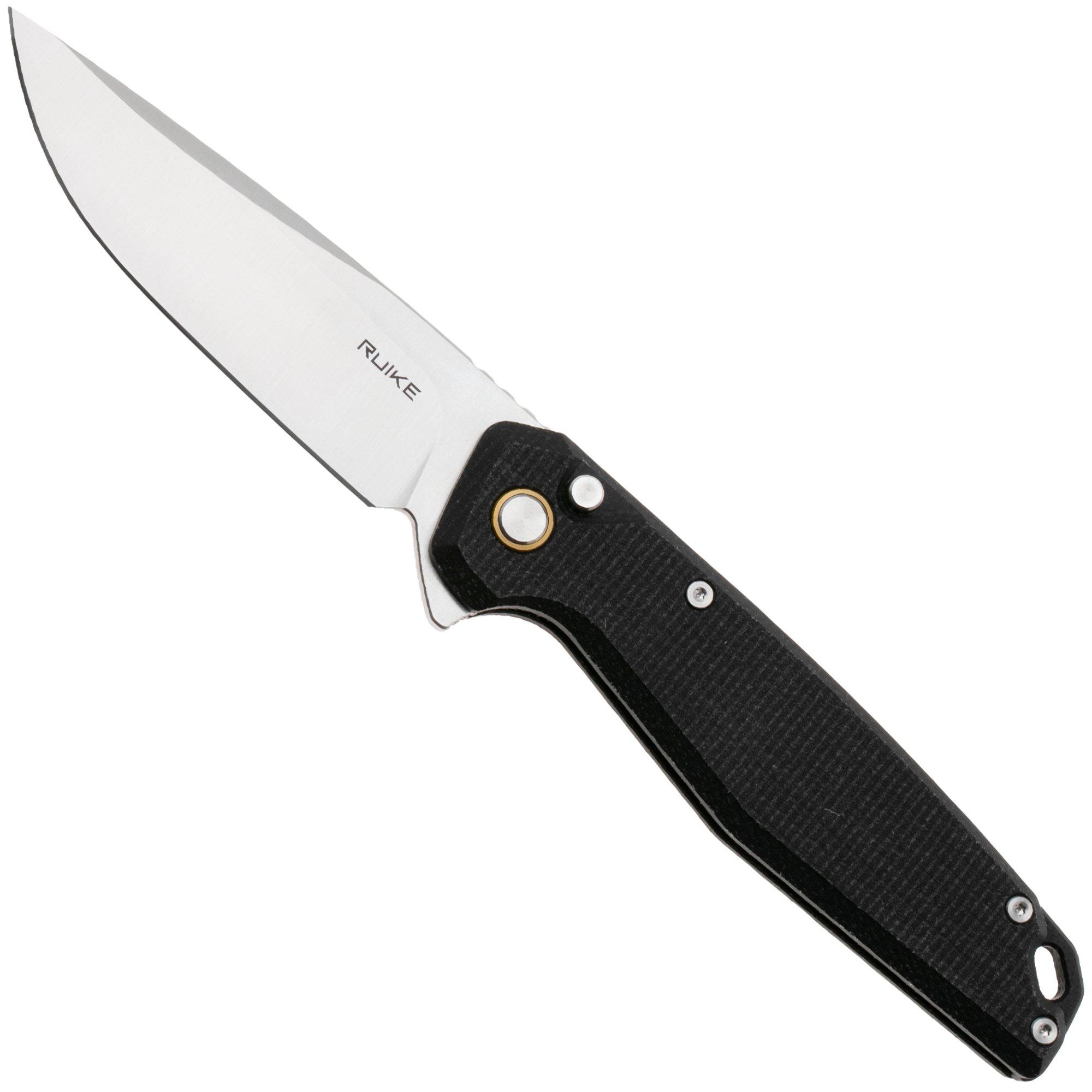 Ruike P873-MB Satin 14C28N, Black Micarta, pocket knife