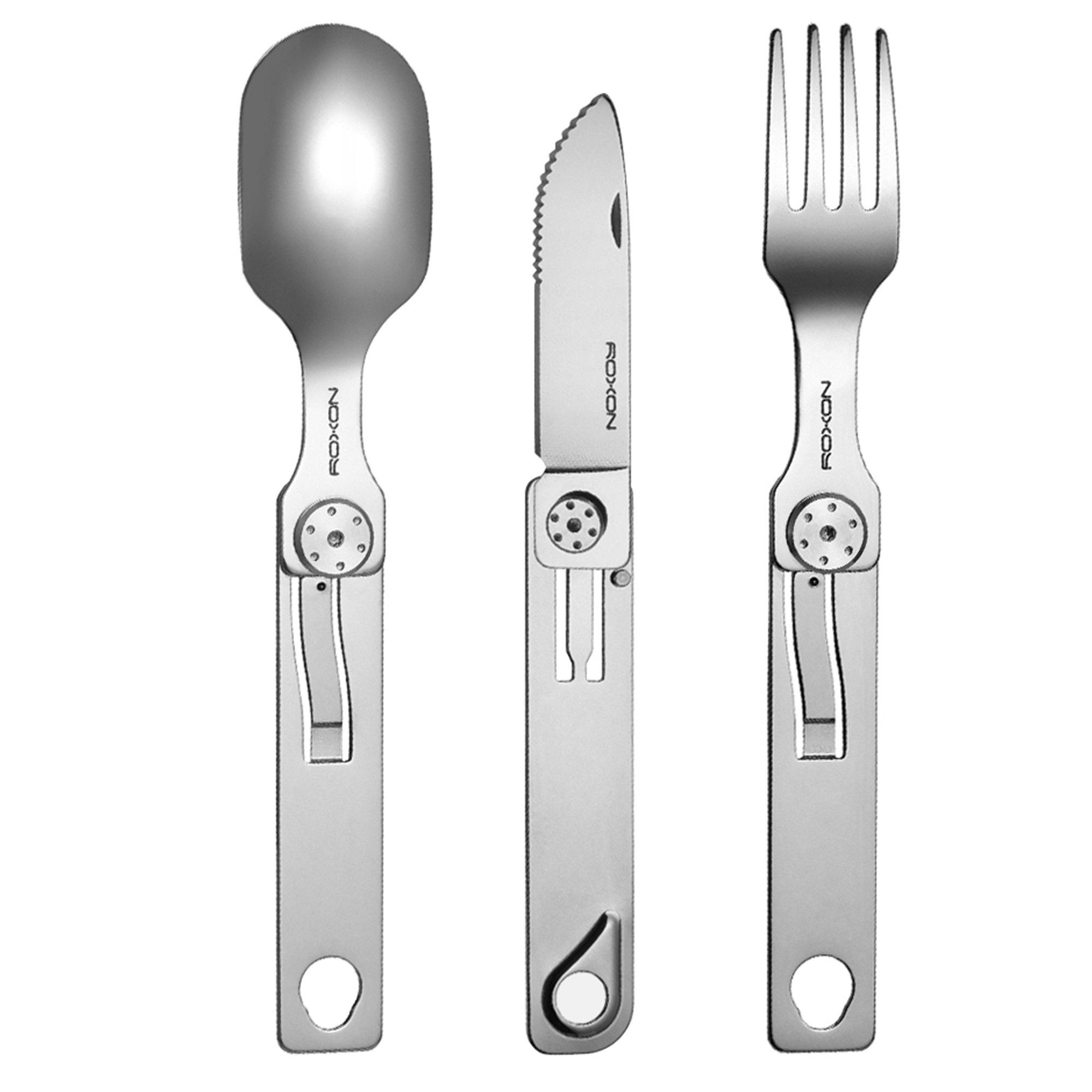 Roxon 3-in-1 Folding Cutlery Travel Set C1S Stainless Steel, outdoor cutlery