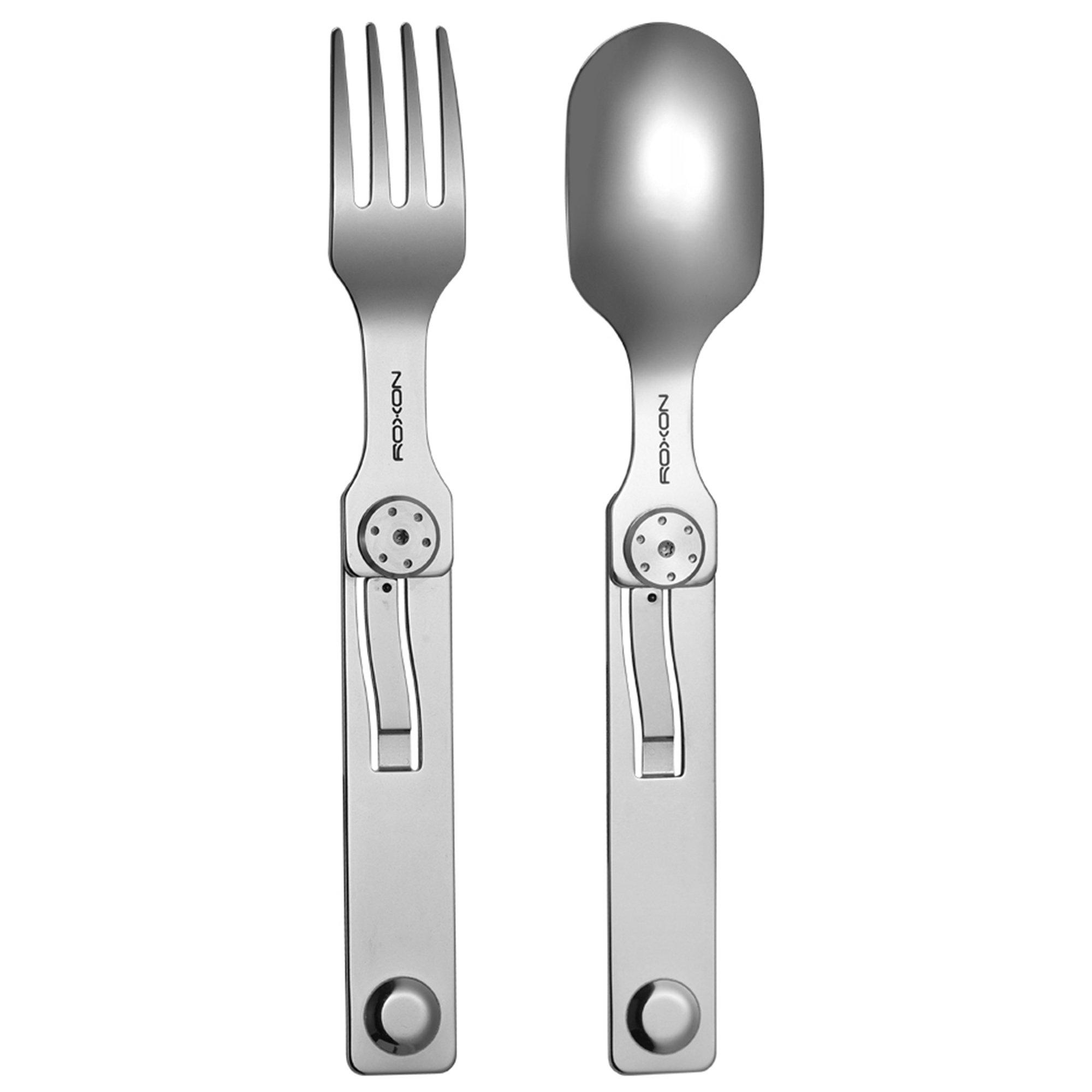 Roxon 2-in-1 Folding Camp Cutlery Set Spoon & Fork C2 Stainless Steel, outdoor cutlery