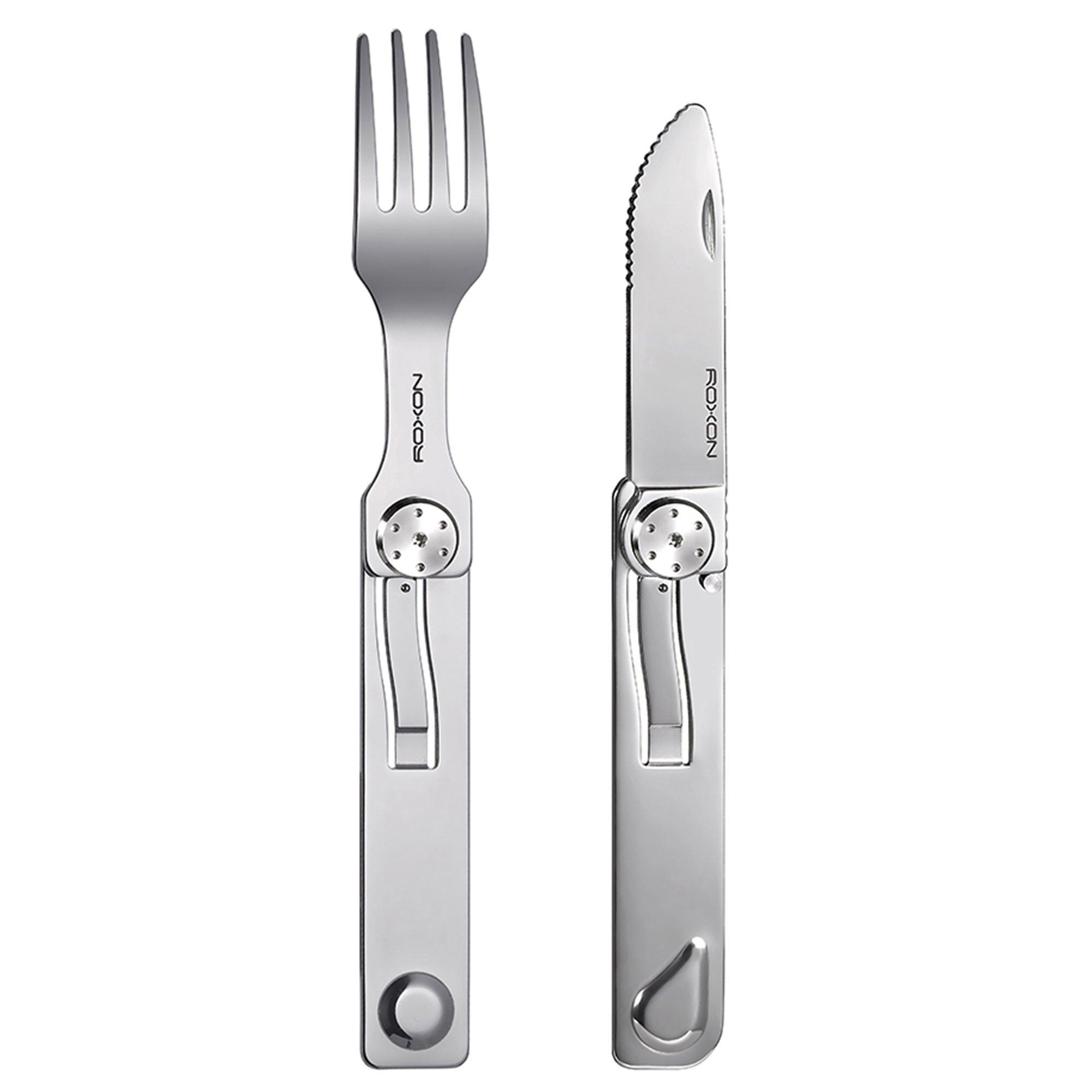 QitinDasen 4-in-1 Camping-Besteck – Edelstahl & Aluminium, Klappbar, Mit Messer, Gabel, Löffel & Flaschenöffner, Rot Und Blau, 2er-Set