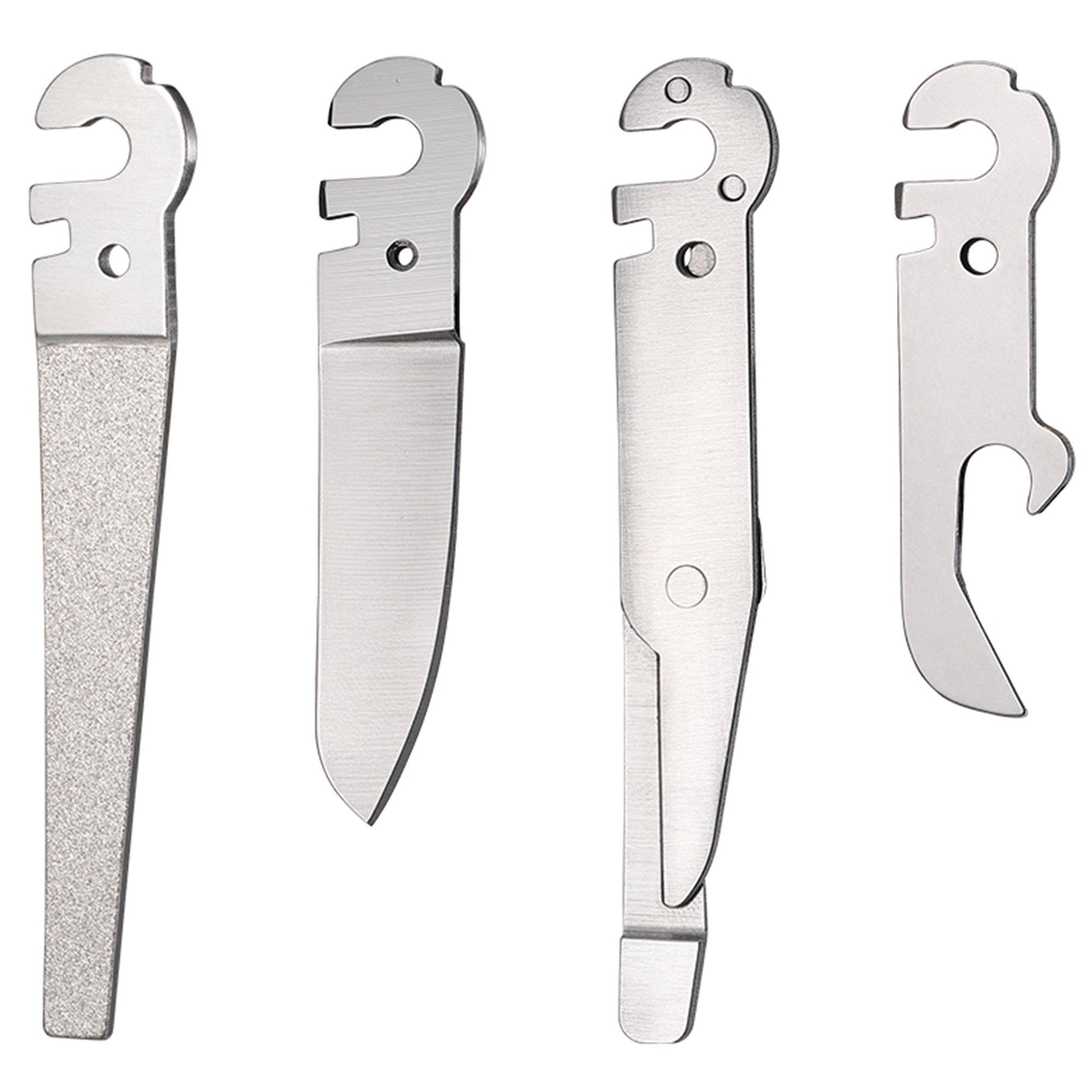 Roxon Flex FT12 Short Diamond File, Short Sheepsfoot Blade, Short Scissors, Bottle & Can Opener, 4 austauschbare Werkzeuge für das Flex-System