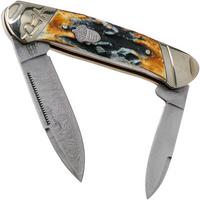 Image for Rough Ryder Canoe Cinnamon Stag RR2156 Damascus slipjoint pocket knife