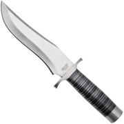 Rough Rider Large Bowie RR2391, Satin Stainless Steel, Layered Wood, vaststaand mes