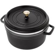 Staub braadpan - cocotte 26cm, 5,2L, zwart met stoominzet