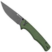 SENCUT Crowley S21012-3 Black Stonewashed, Green micarta, couteau de poche