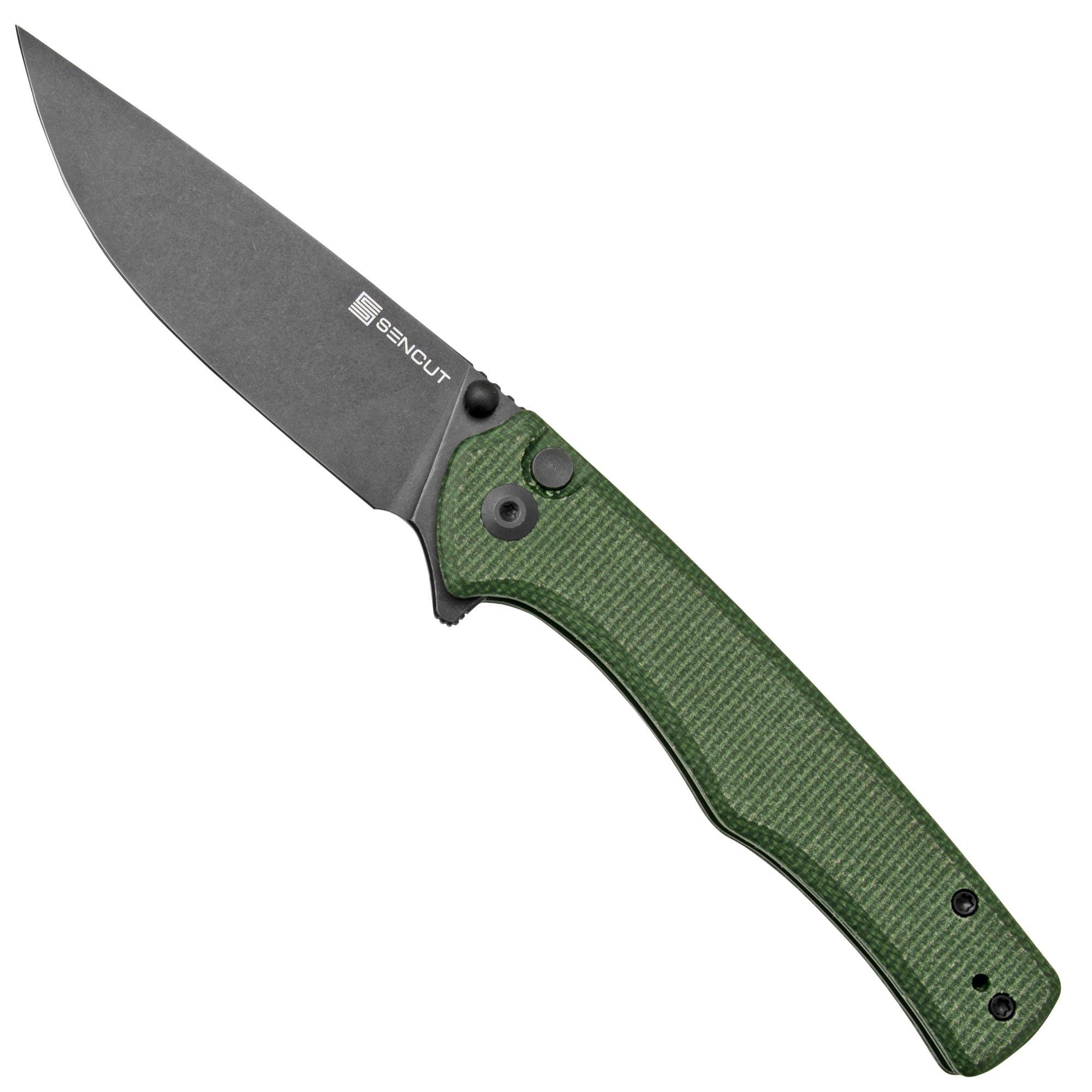 Nóż składany SENCUT Crowley S21012-3 Black Stonewashed, Green micarta