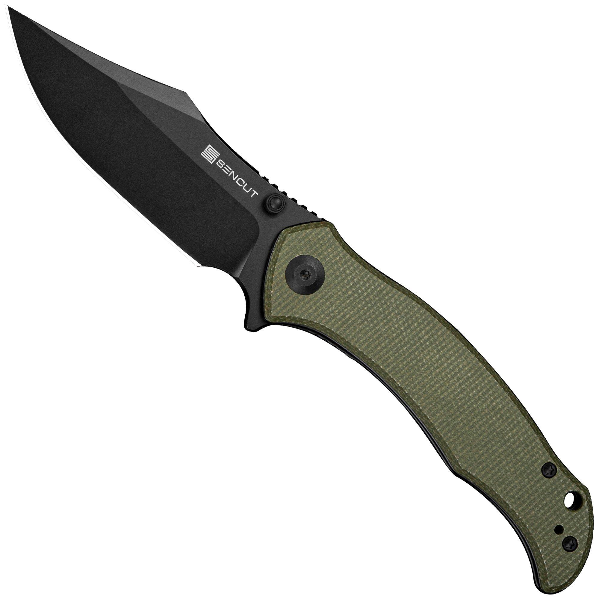 Sencut Tauron S25060-3 Black D2, Olive Green G10, couteau de poche