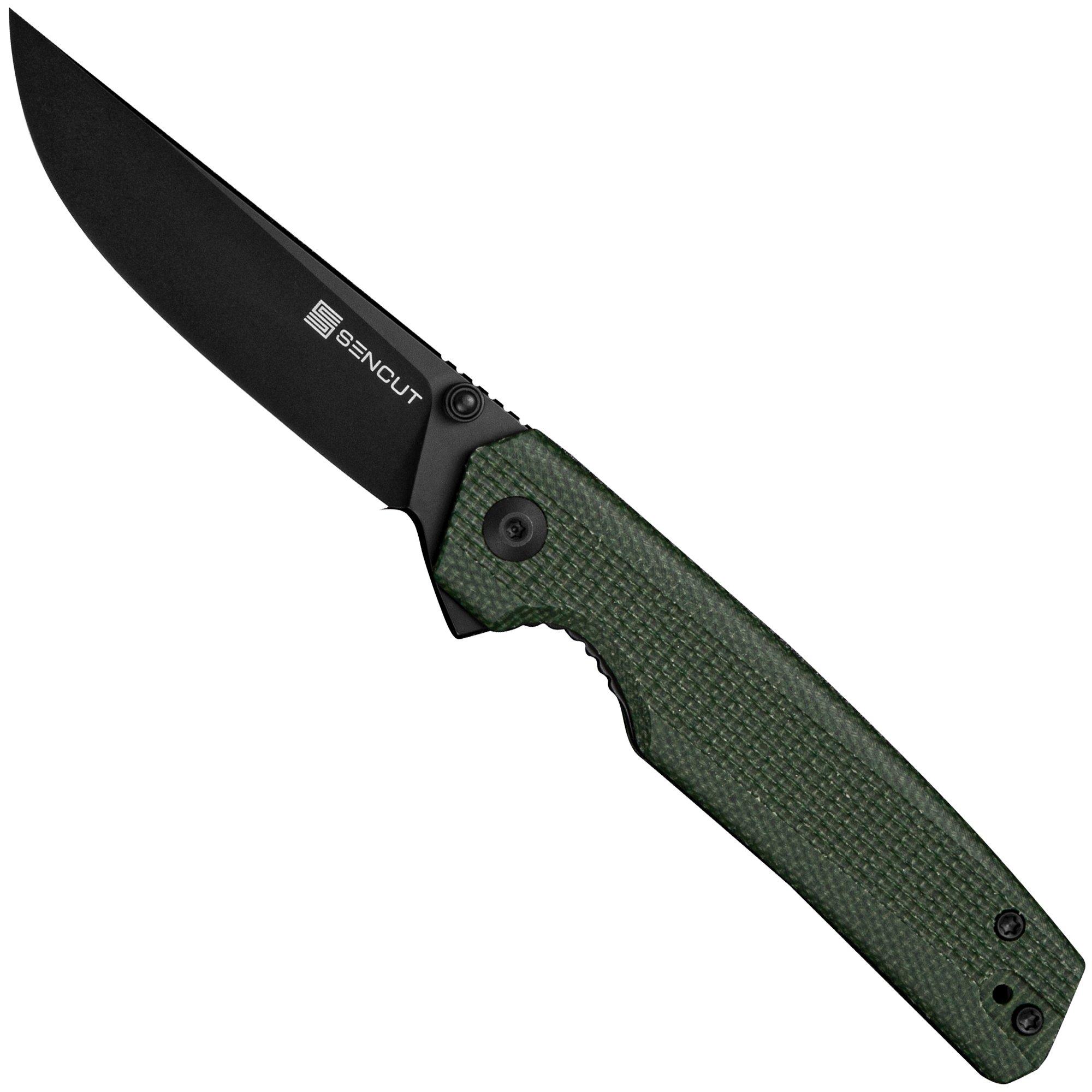 SENCUT Stria S25112-2, Black D2, Milled Green Canvas Micarta couteau de poche