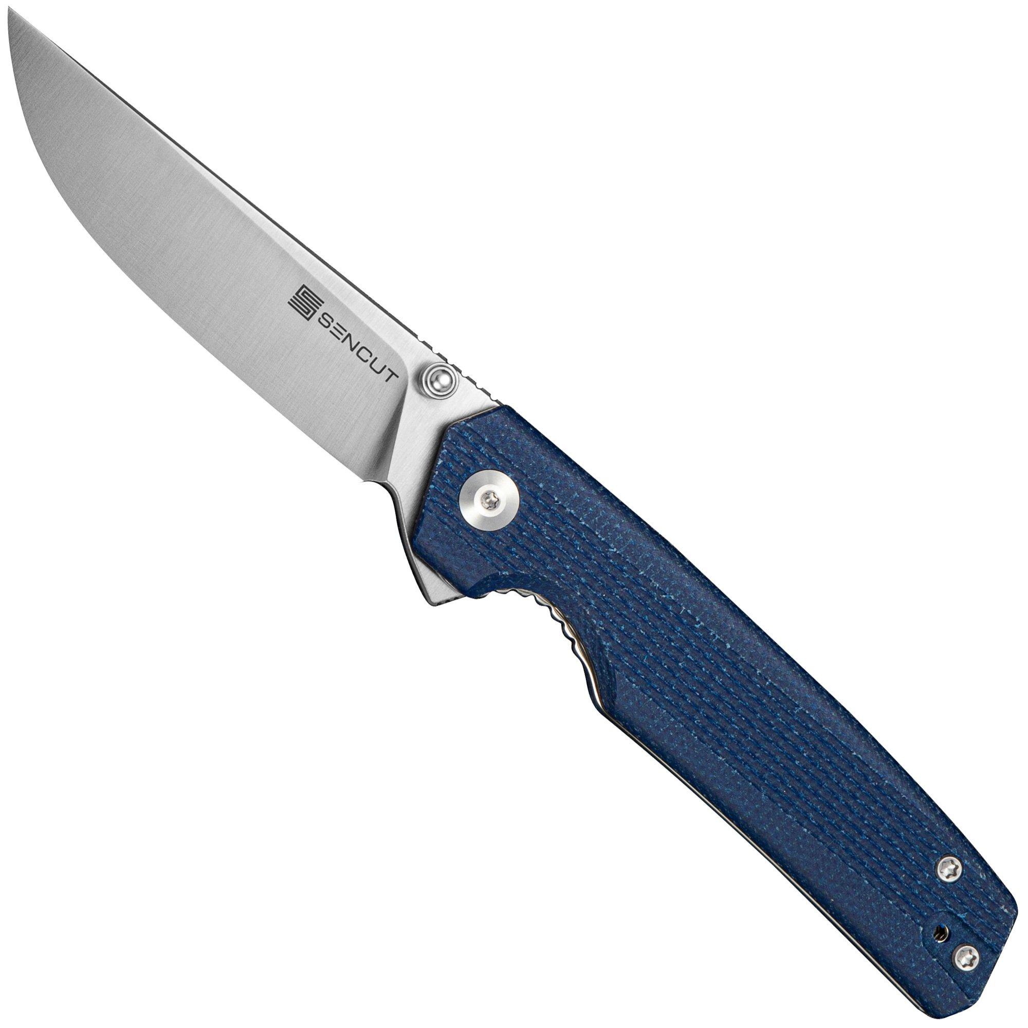SENCUT Stria S25112-3, Satin D2, Milled Blue Canvas Micarta zakmes