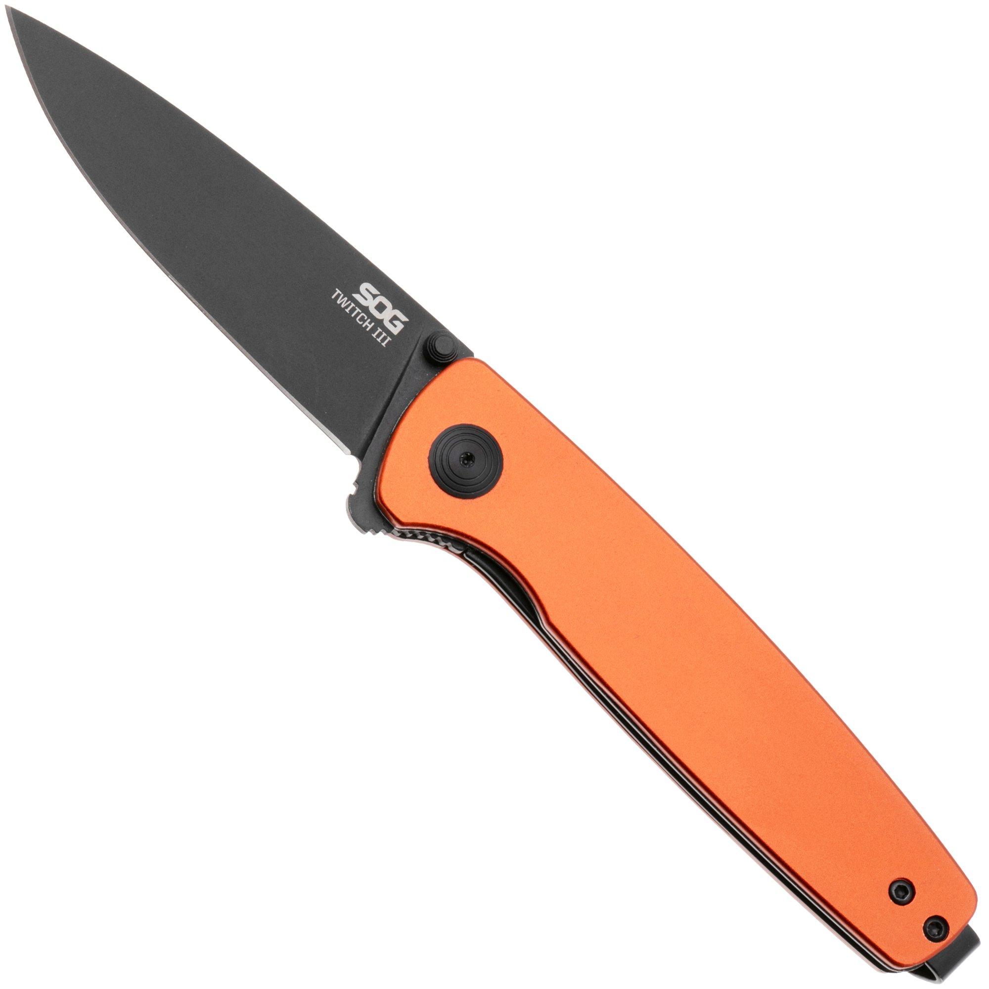SOG Twitch III 11-15-05-43, Black 154CM, Burnt Orange Aluminum, Black Hardware zakmes