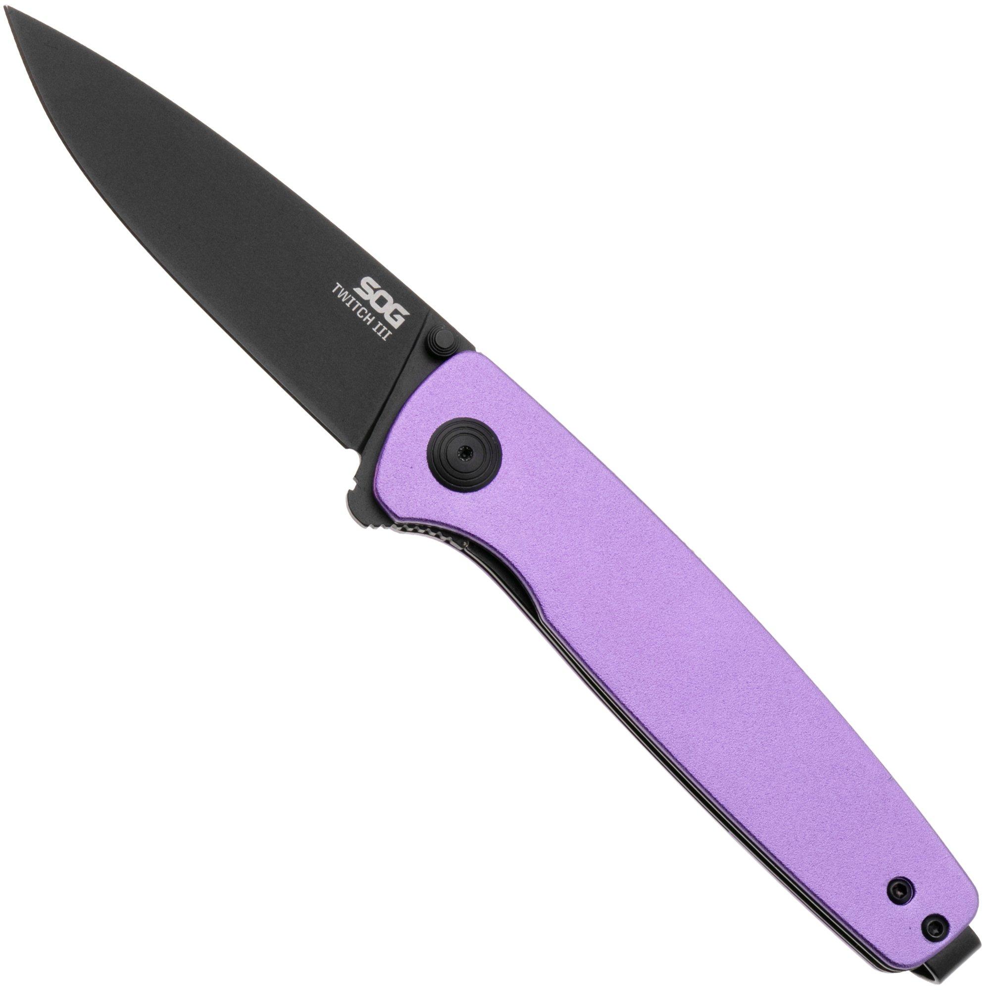 SOG Twitch III 11-15-06-43, Black 154CM, Purple Aluminum, Black Hardware zakmes