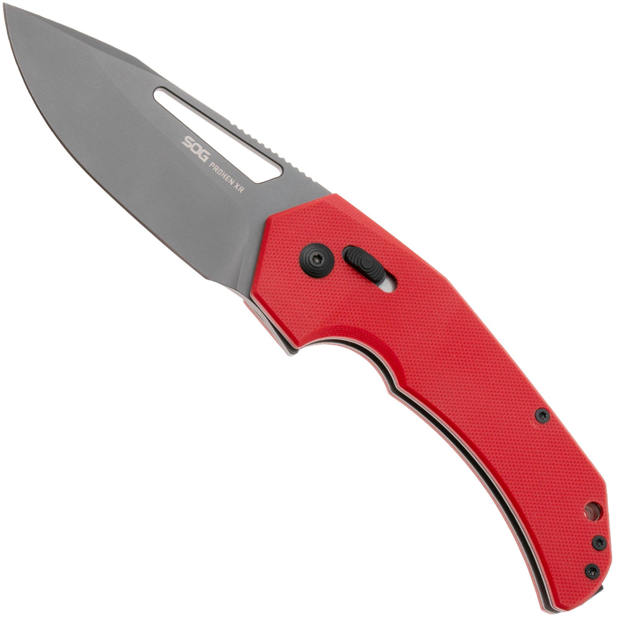 SOG Prohen XR 12-25-02-57, Grey PVD D2, Red G10 zakmes, Mikkel Willumsen design