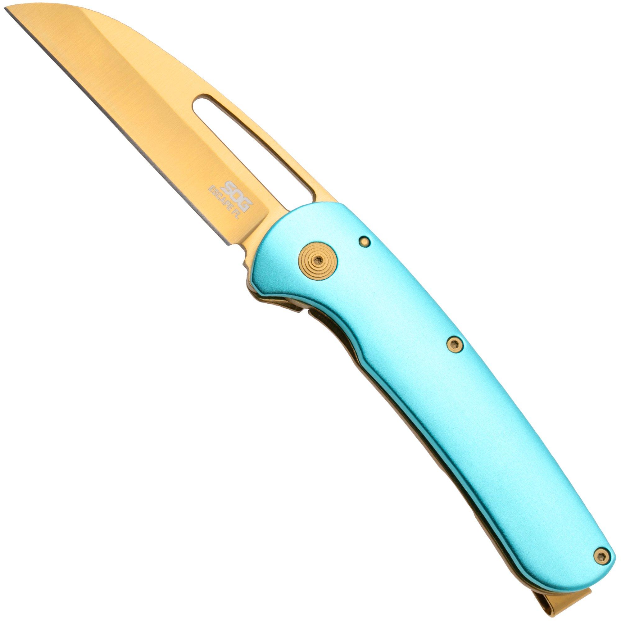 SOG Escape FL 2.0 14-52-02-57, Gold TiNi 440C, Gold Stainless Steel Blue Aluminium, pocket knife