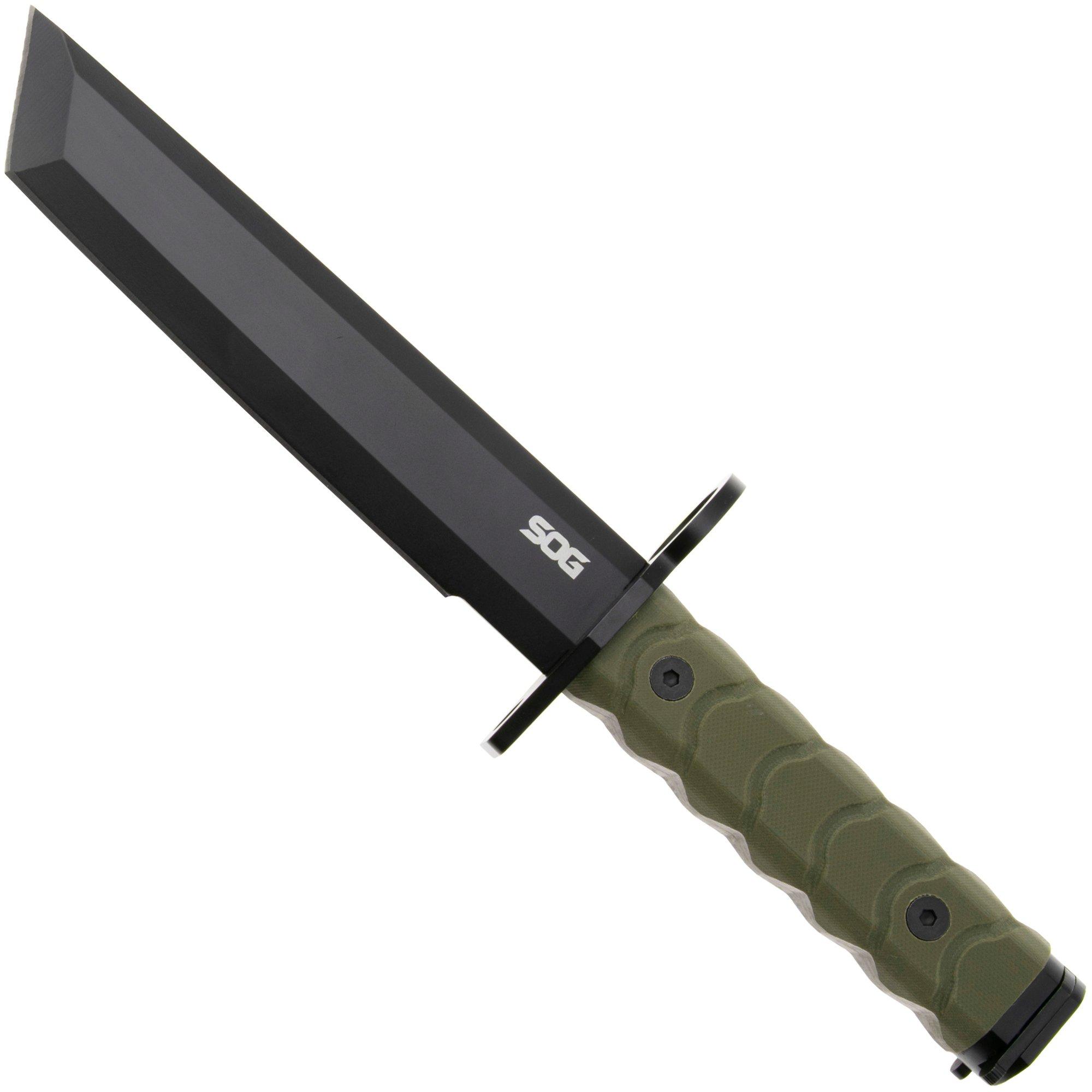 Nóż z głownią stałą SOG BAR15T BY1002-BX, Black PVD AUS-8 Tanto, OD-Green G10