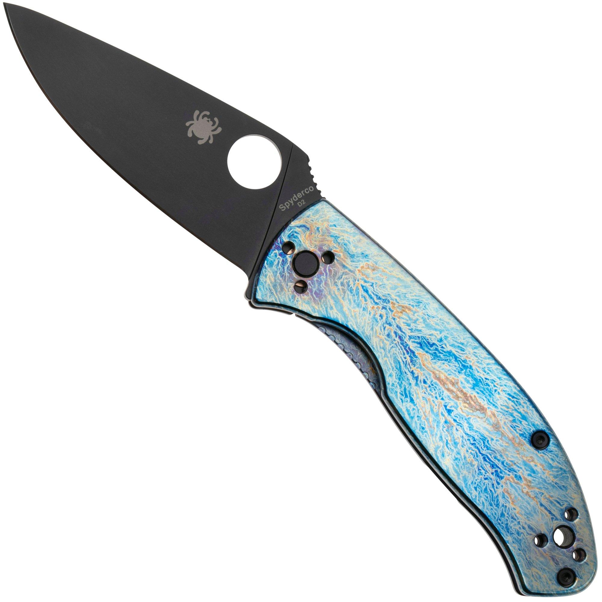 Spyderco Tenacious, Black D2, C122TIBLBKD2P Blue Flamed Titanium Disarray Taschenmesser