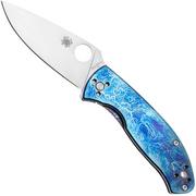 Spyderco Tenacious, D2, C122TIBLD2P Blue Flamed Titanium Disarray, navaja