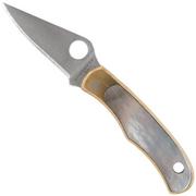 Spyderco Bug C133AP Satin 12C27, Nickel Silver Abalone, couteau de poche porte-clés