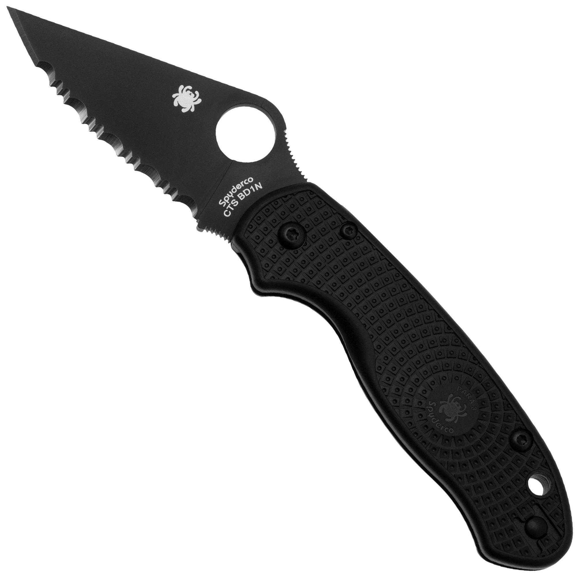 Spyderco Para 3 Lightweight Black C223SBBK Black FRN, Serrated Taschenmesser