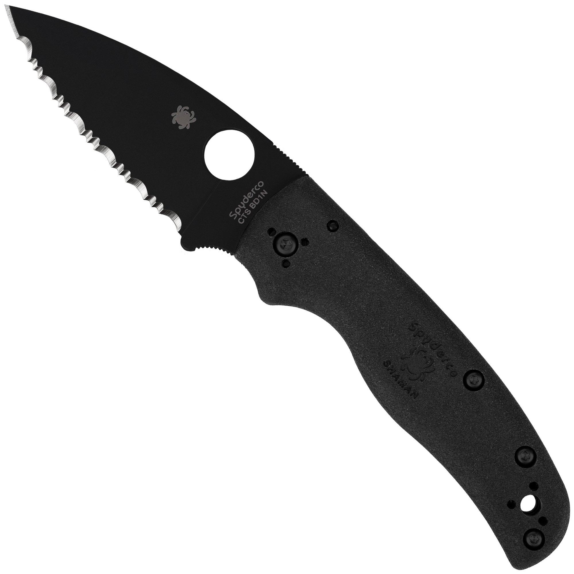 Spyderco Shaman Lightweight C229SBBK DLC CTS-BD1N, Black FRN, serrated Taschenmesser, Sal Glesser Design