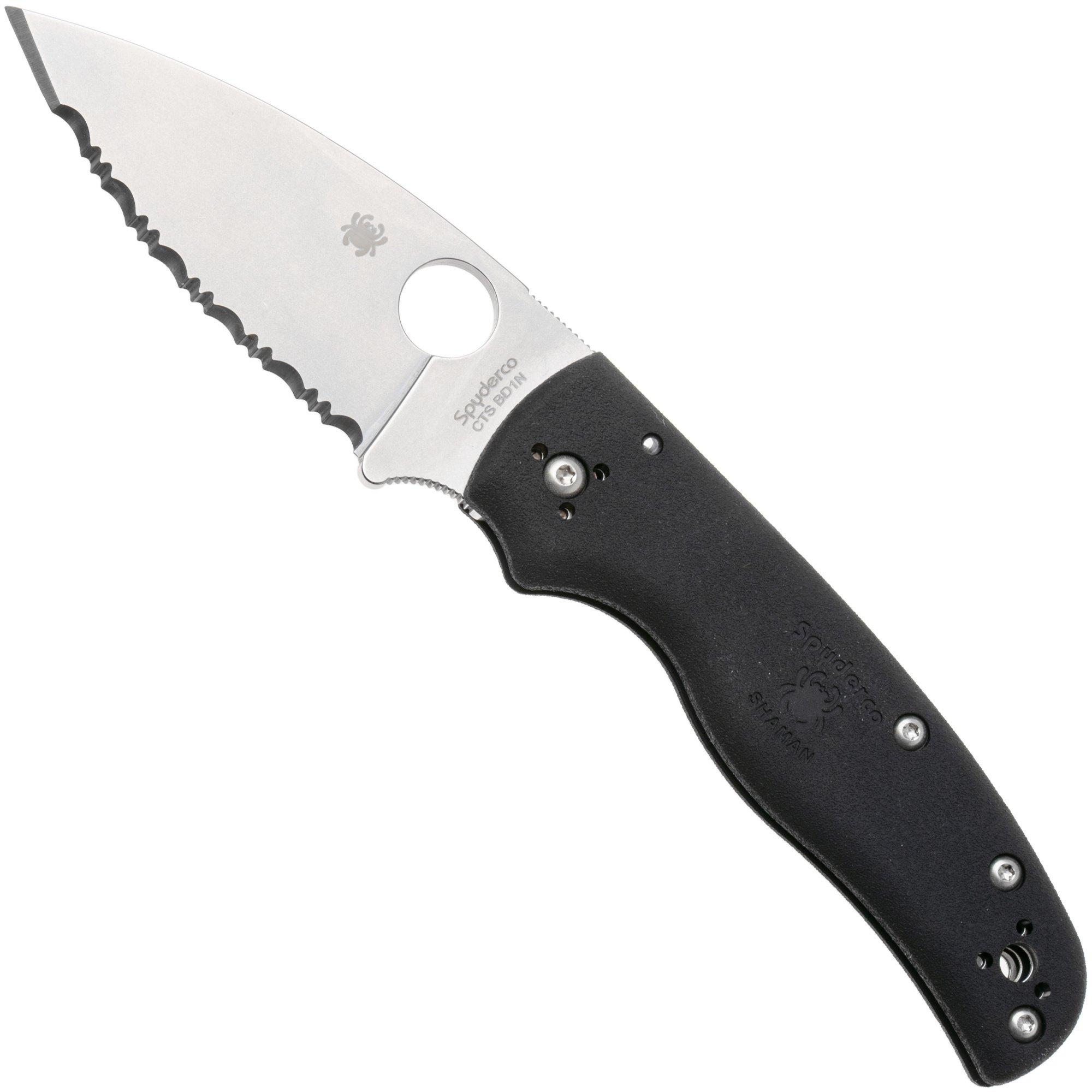 Spyderco Shaman Lightweight C229SBK CTS-BD1N, Black FRN, serrated pocket knife, Sal Glesser design