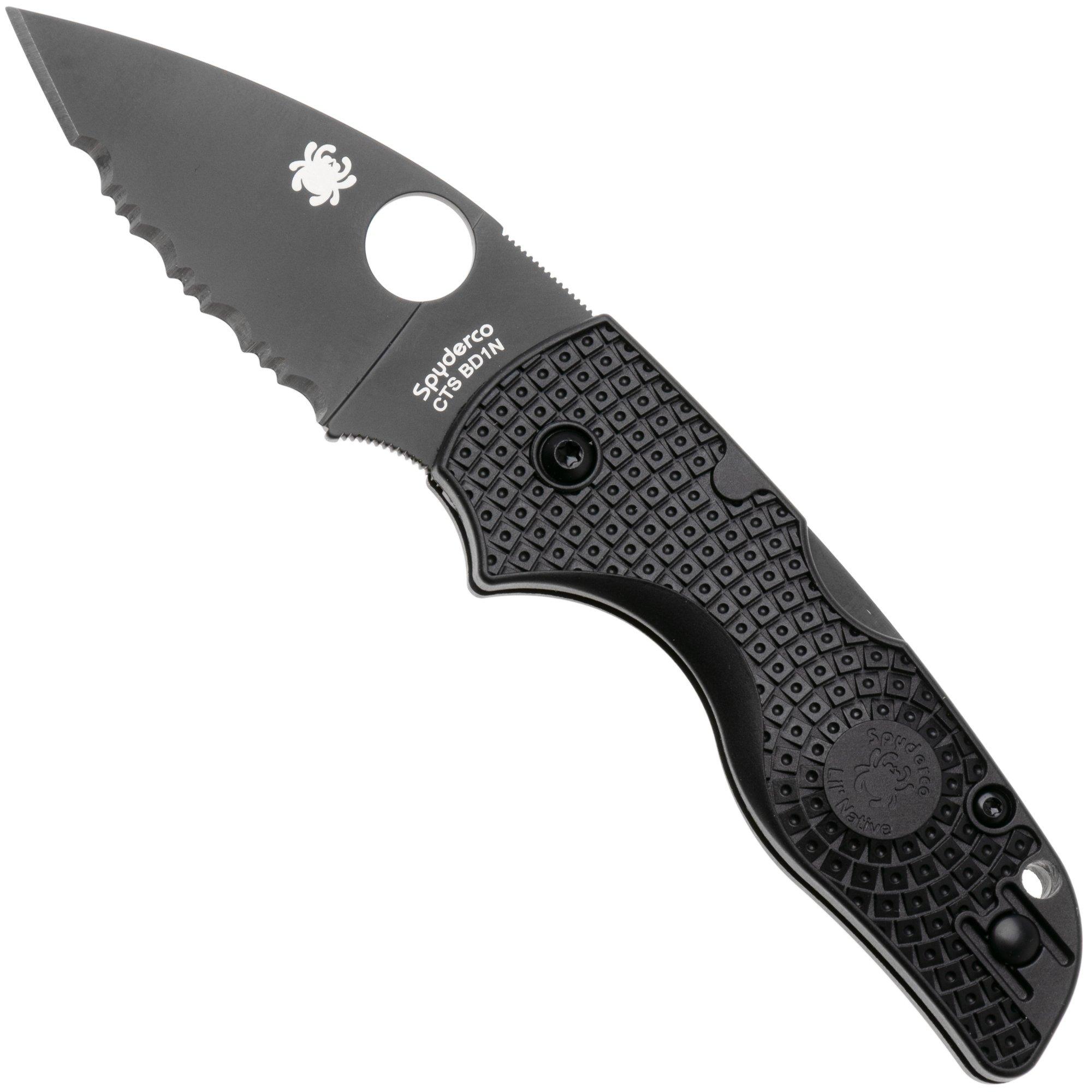 Spyderco Lil’ Native Lightweight Backlock Black DLC C230SBBK Black FRN, serrated zakmes