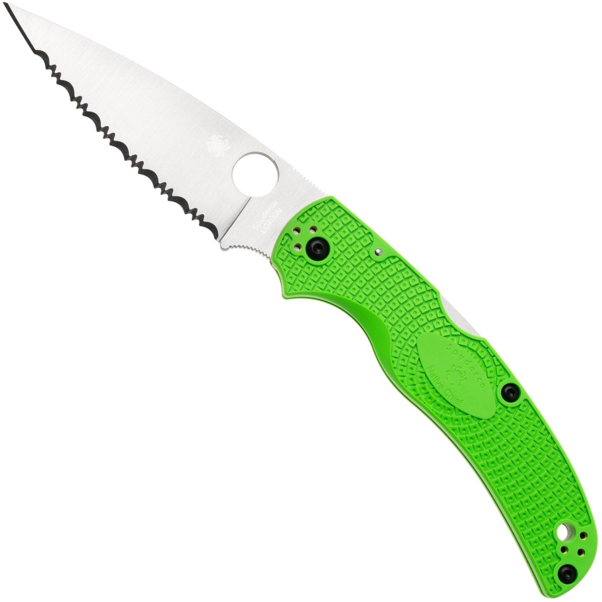 Spyderco Native Chief Salt Lightweight LC200N C244SGR Green FRN, serrated zakmes