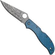 Spyderco Stretch 2 XL C258GFBLP Damascus, Blue Nishijin Glass Fiber, Sprint Run pocket knife