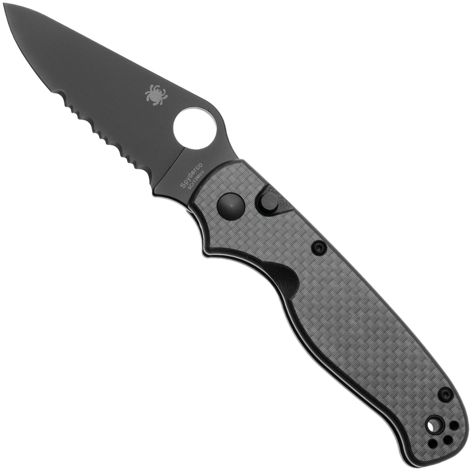 Spyderco ButtonUp C275CFPSBK, Black Oxide 8Cr13MoV, Black Laminated G10/Carbon Fiber, partially serrated zakmes, Eric Glesser design