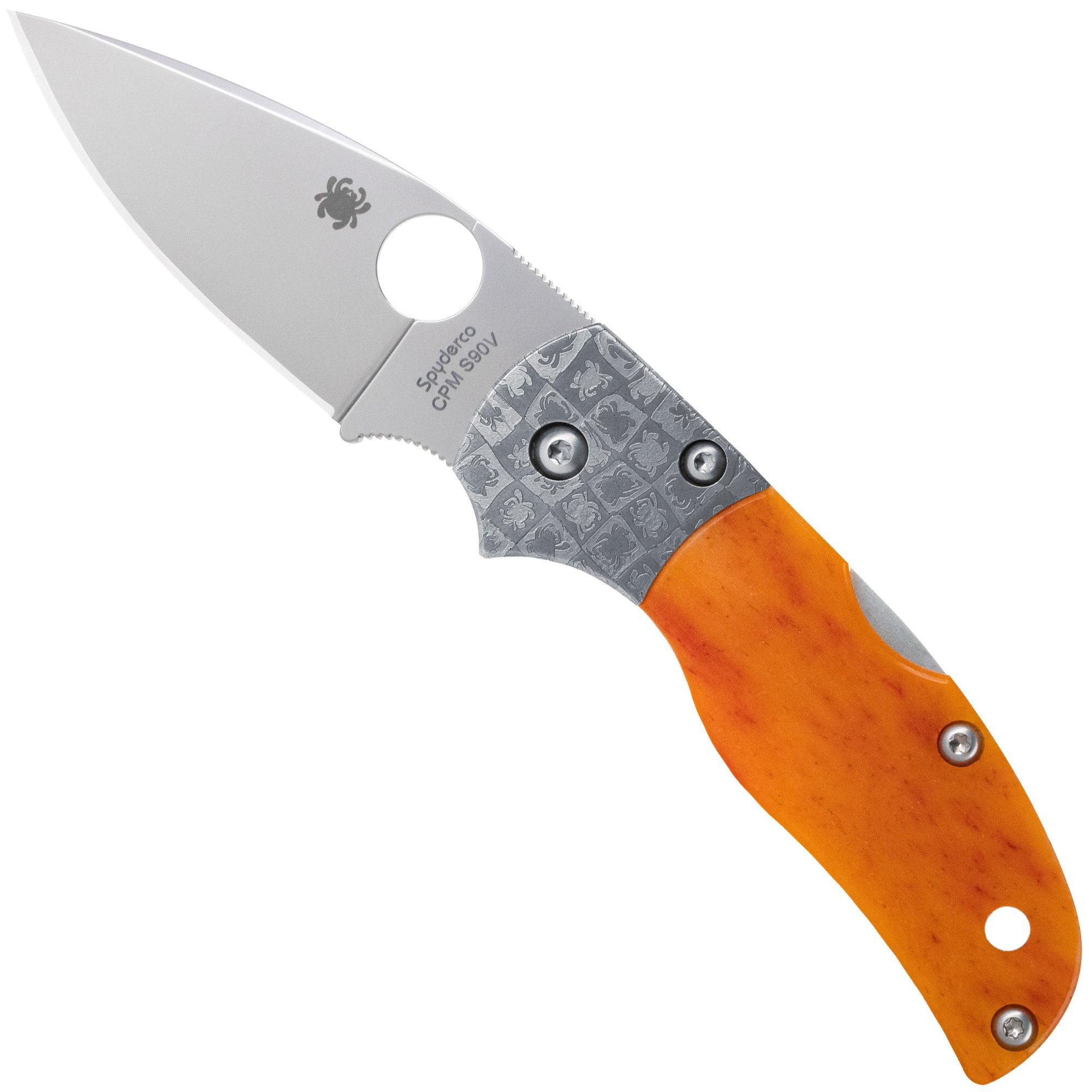 Spyderco Native 5 50th Anniversary CPM S90V, C41BA50TH, Bug Mosaic Damascus Bolsters, Amber Bone, Sprint Run navaja