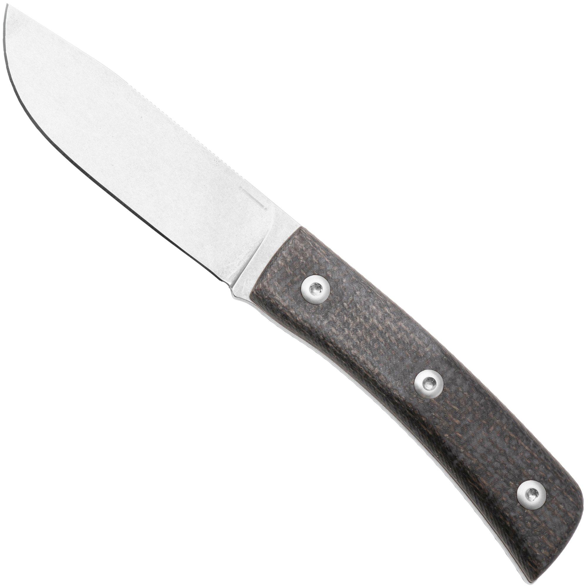 Straightline Buster BS-BB Stonewashed M390, Brown Burlap Micarta, Fahrtenmesser